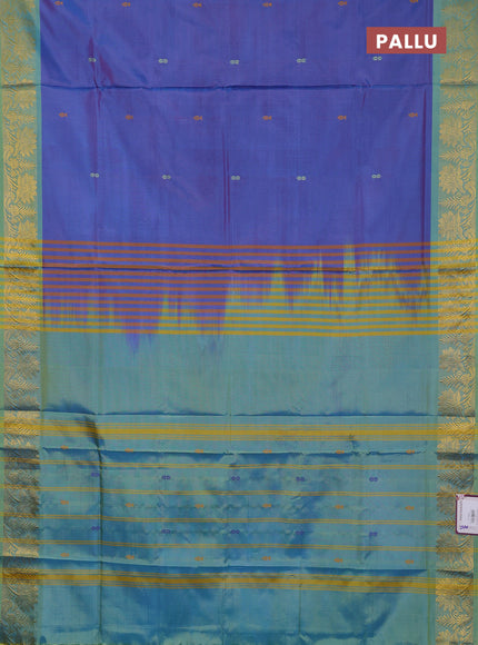 Banana pith saree peacock blue and teal green with thread woven buttas and zari woven border