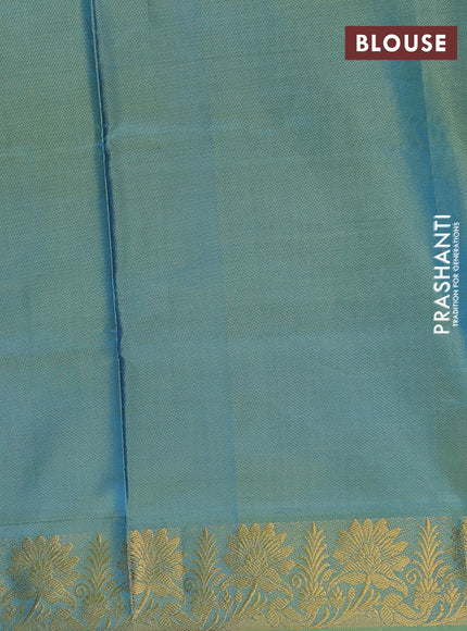Banana pith saree peacock blue and teal green with thread woven buttas and zari woven border