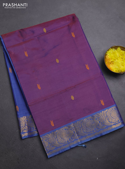 Banana pith saree dual shade of purple and blue with thread woven buttas and zari woven border