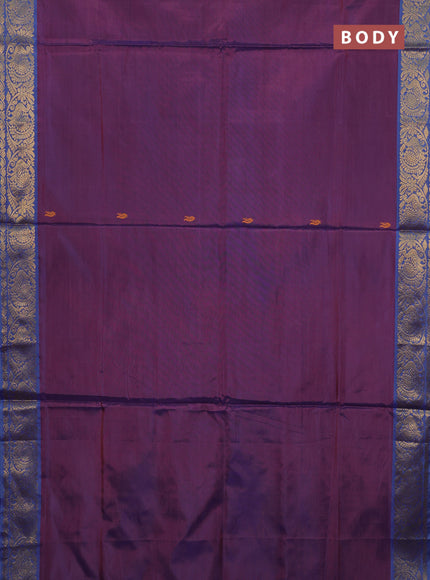 Banana pith saree dual shade of purple and blue with thread woven buttas and zari woven border