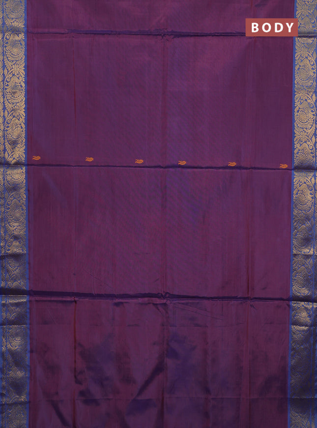 Banana pith saree dual shade of purple and blue with thread woven buttas and zari woven border