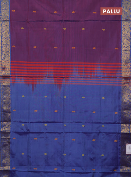 Banana pith saree dual shade of purple and blue with thread woven buttas and zari woven border