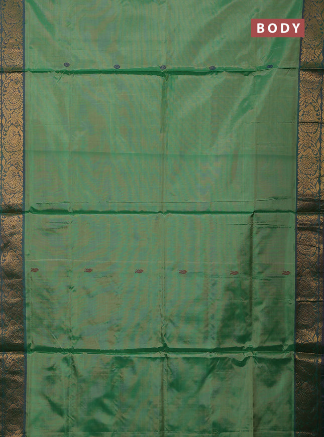 Banana pith saree green shade and maroon with thread woven buttas and zari woven border