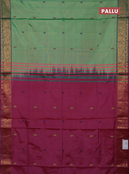 Banana pith saree green shade and maroon with thread woven buttas and zari woven border