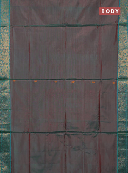 Banana pith saree dual shade of greenish pink and teal blue with thread woven buttas and zari woven border