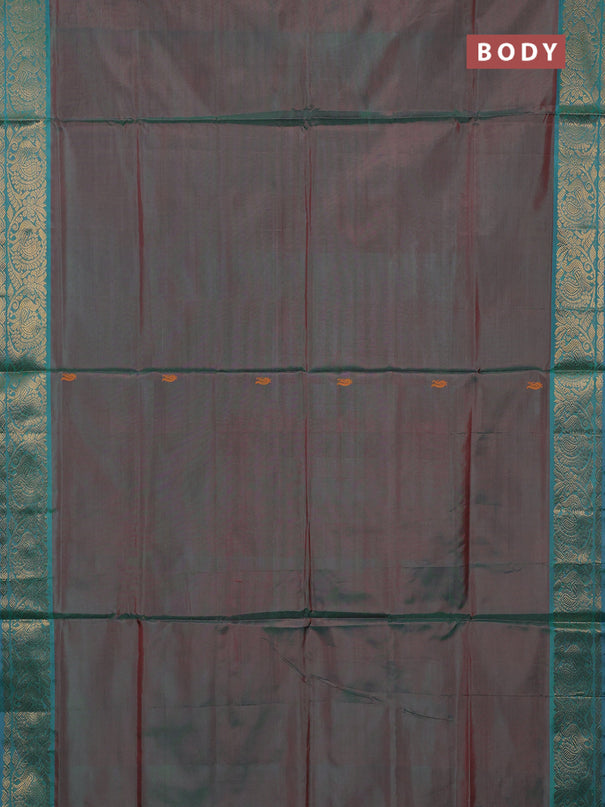 Banana pith saree dual shade of greenish pink and teal blue with thread woven buttas and zari woven border