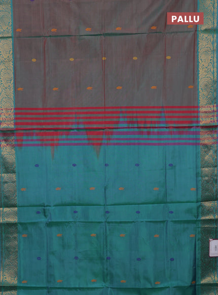 Banana pith saree dual shade of greenish pink and teal blue with thread woven buttas and zari woven border