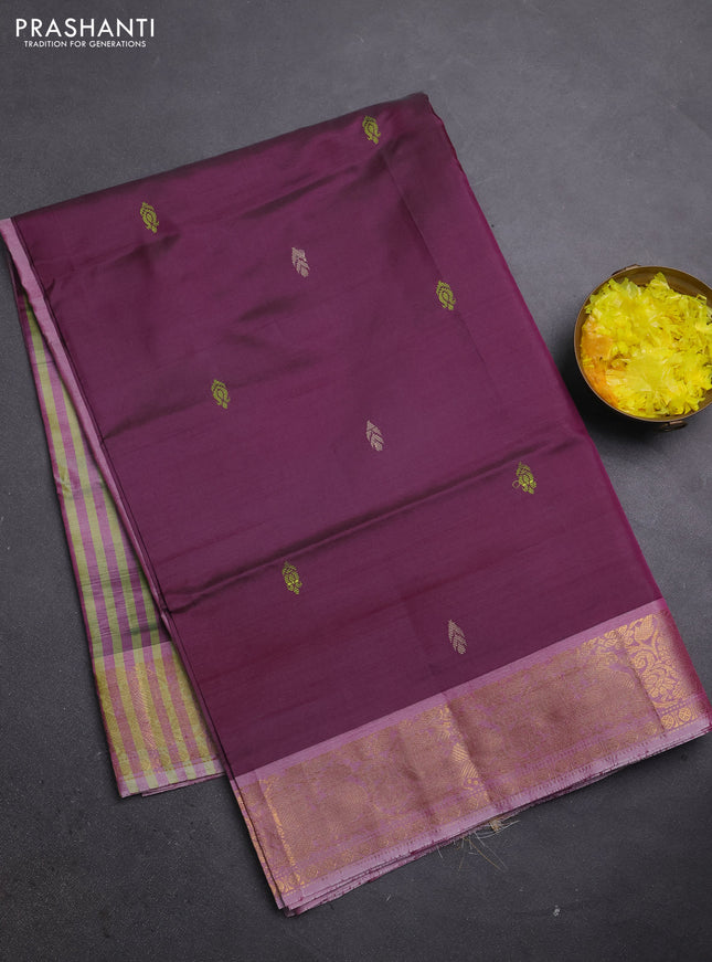 Banana pith saree wine shade and pink shade with thread woven buttas and zari woven border