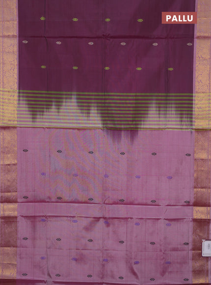 Banana pith saree wine shade and pink shade with thread woven buttas and zari woven border
