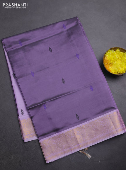 Banana pith saree dark purple shade and lavender with thread woven buttas and zari woven border