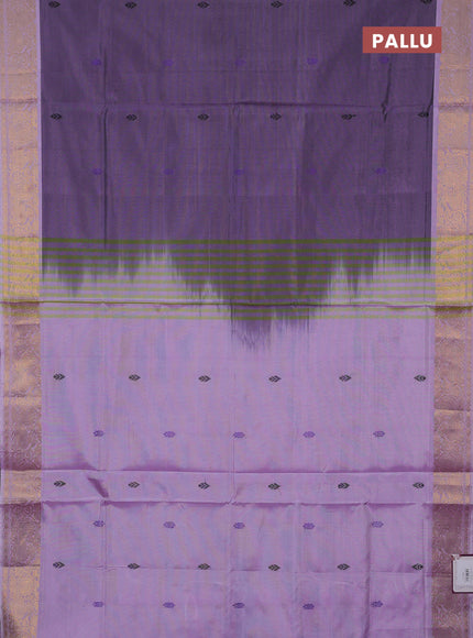 Banana pith saree dark purple shade and lavender with thread woven buttas and zari woven border