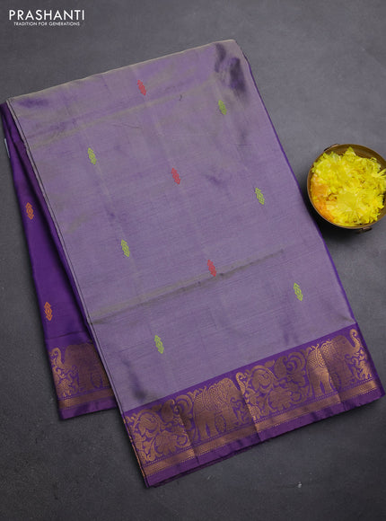 Banana pith saree greyish purple and violet with thread woven buttas and zari woven border