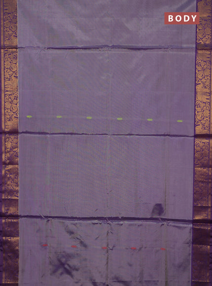 Banana pith saree greyish purple and violet with thread woven buttas and zari woven border