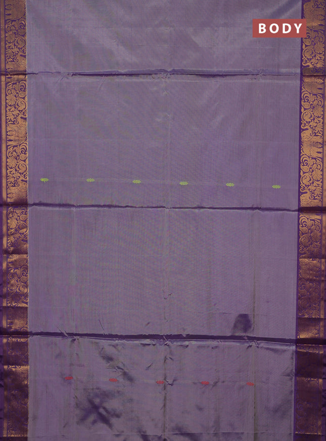 Banana pith saree greyish purple and violet with thread woven buttas and zari woven border
