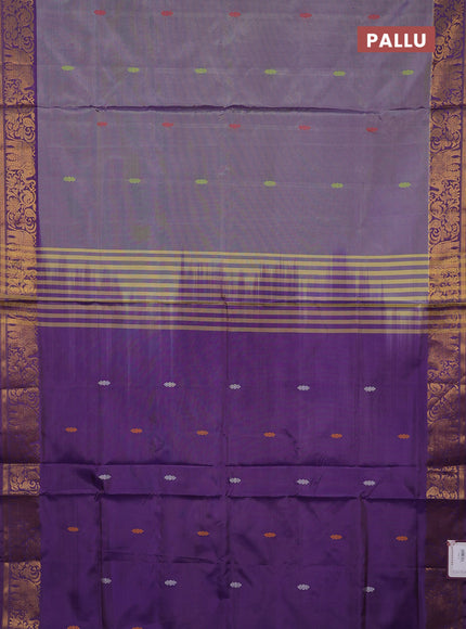 Banana pith saree greyish purple and violet with thread woven buttas and zari woven border