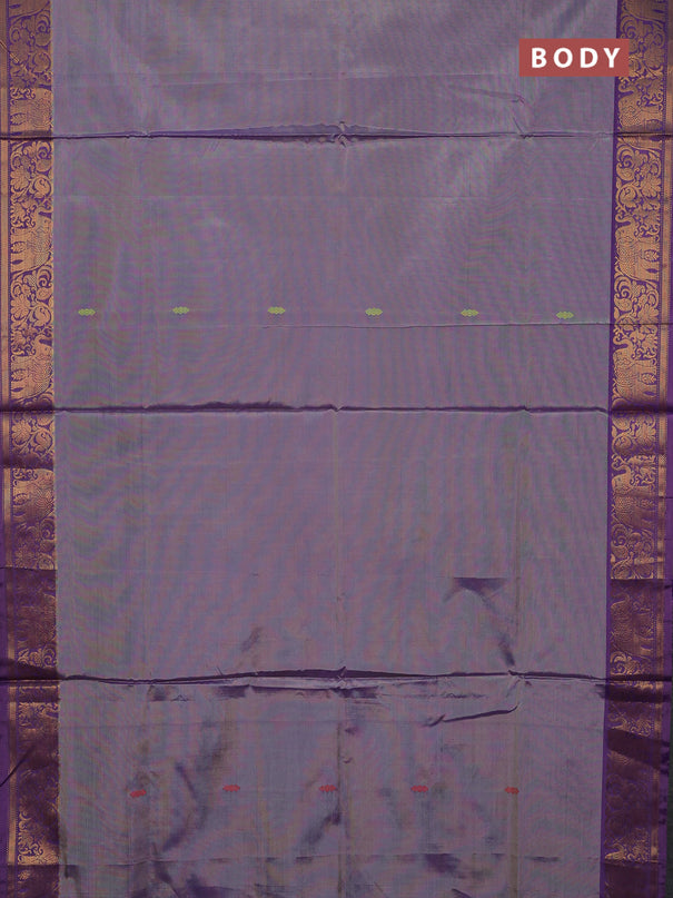 Banana pith saree greyish purple and violet with thread woven buttas and zari woven border
