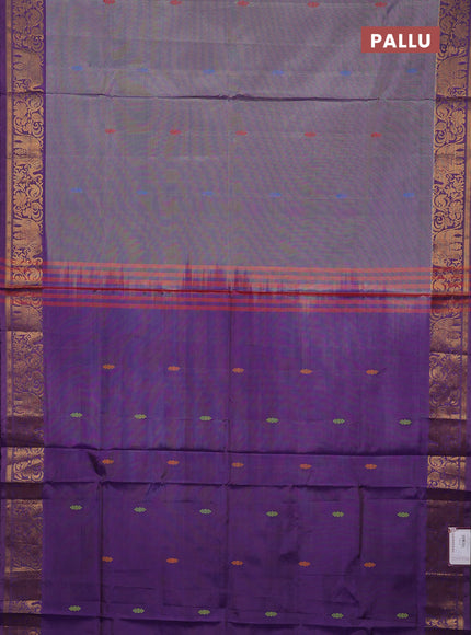 Banana pith saree greyish purple and violet with thread woven buttas and zari woven border