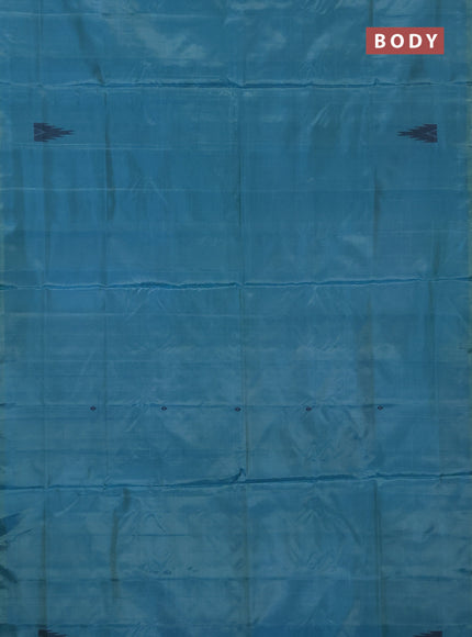 Banana pith saree teal blue and mustard shade with thread woven buttas in borderless style
