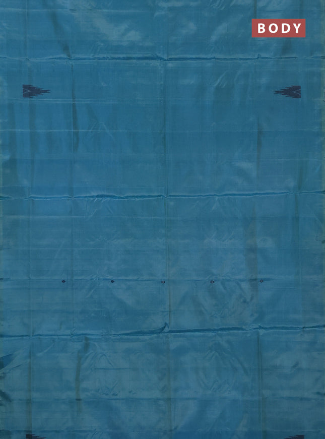 Banana pith saree teal blue and mustard shade with thread woven buttas in borderless style
