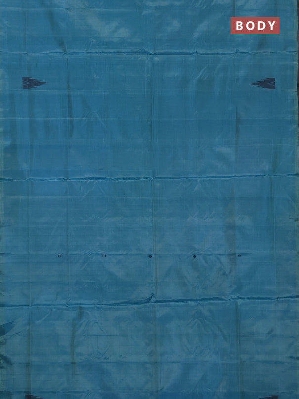 Banana pith saree teal blue and mustard shade with thread woven buttas in borderless style