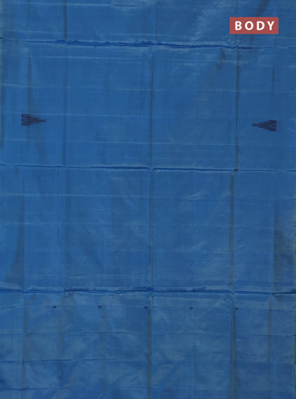 Banana pith saree blue shade and dark mustard with thread woven buttas in borderless style