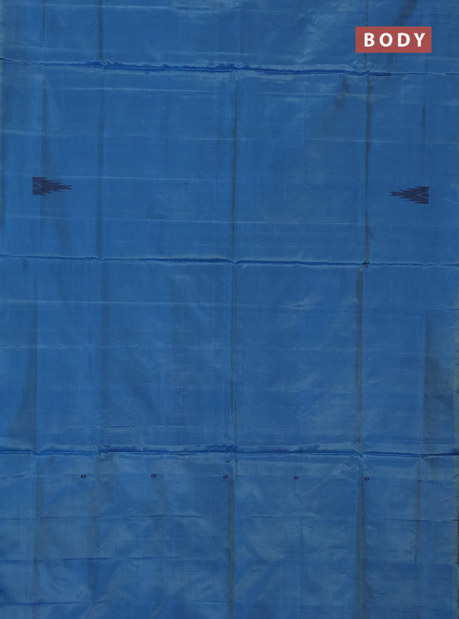 Banana pith saree blue shade and dark mustard with thread woven buttas in borderless style