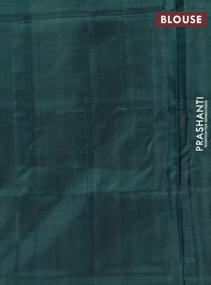 Banana pith saree mustard shade and peacock green with thread woven buttas in borderless style