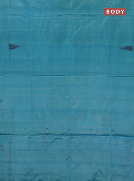 Banana pith saree teal blue and dark mustard with thread woven buttas in borderless style