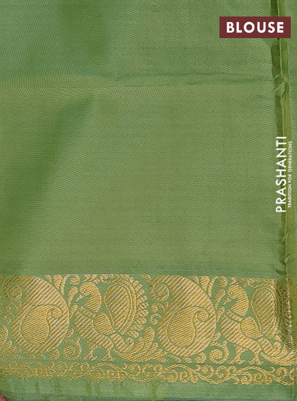 Banana pith saree mustard and green with thread woven buttas and zari woven border