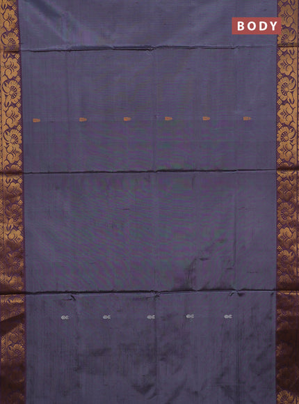 Banana pith saree dark grey and wine with thread woven buttas and zari woven border