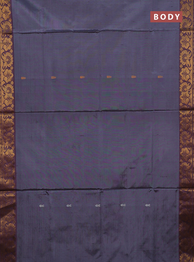 Banana pith saree dark grey and wine with thread woven buttas and zari woven border