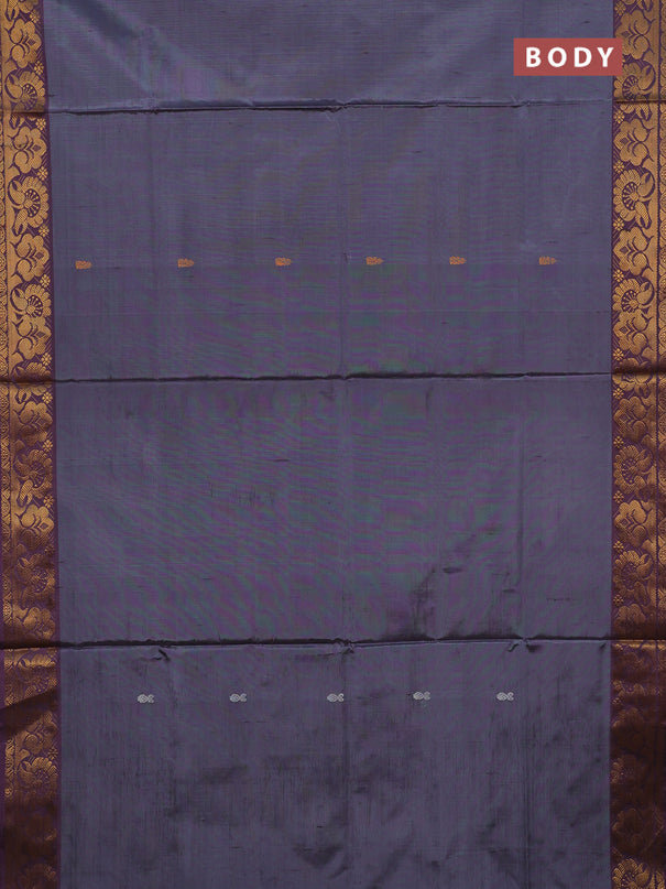 Banana pith saree dark grey and wine with thread woven buttas and zari woven border