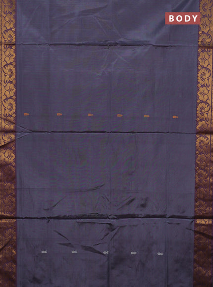 Banana pith saree dark grey and wine with thread woven buttas and zari woven border
