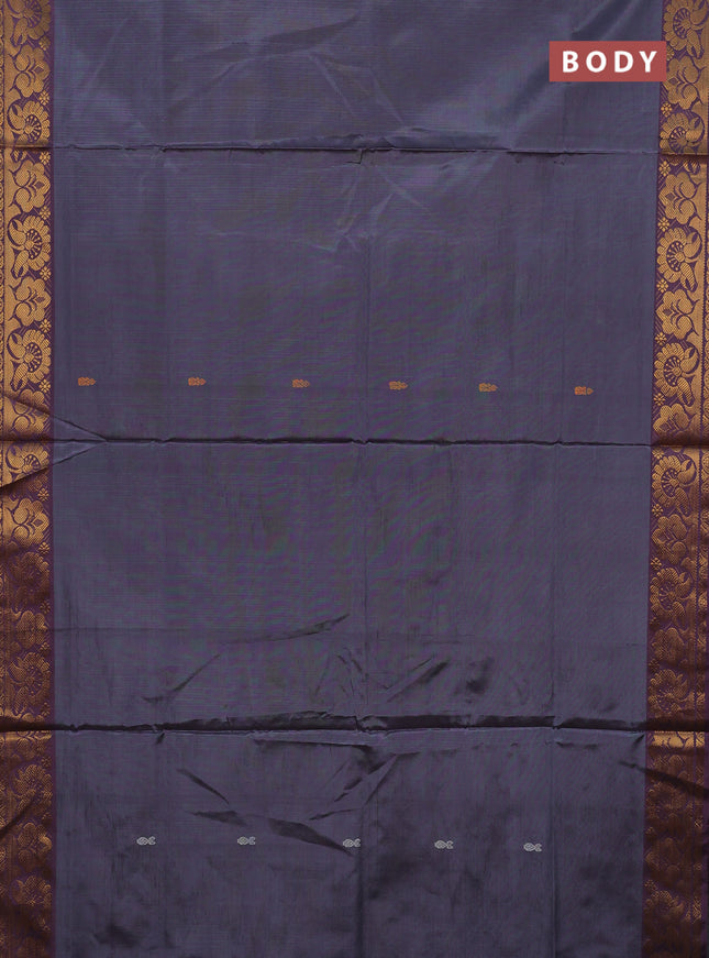 Banana pith saree dark grey and wine with thread woven buttas and zari woven border