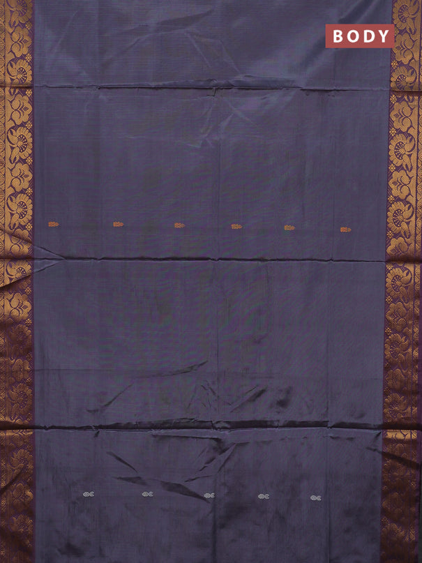 Banana pith saree dark grey and wine with thread woven buttas and zari woven border