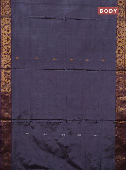 Banana pith saree dark grey and wine with thread woven buttas and zari woven border