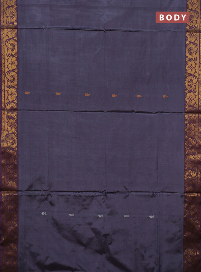 Banana pith saree dark grey and wine with thread woven buttas and zari woven border