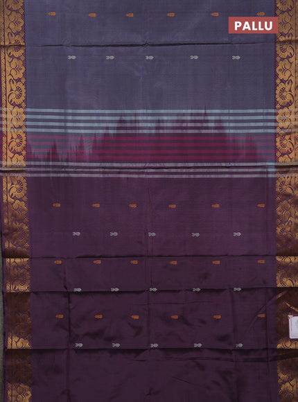 Banana pith saree dark grey and wine with thread woven buttas and zari woven border
