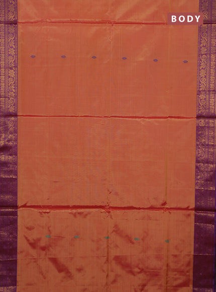 Banana pith saree sunset orange and purple with thread woven buttas and zari woven border