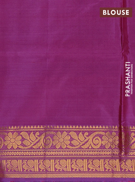 Banana pith saree sunset orange and purple with thread woven buttas and zari woven border