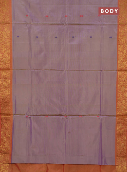 Banana pith saree lavender and orange with thread woven buttas and zari woven border