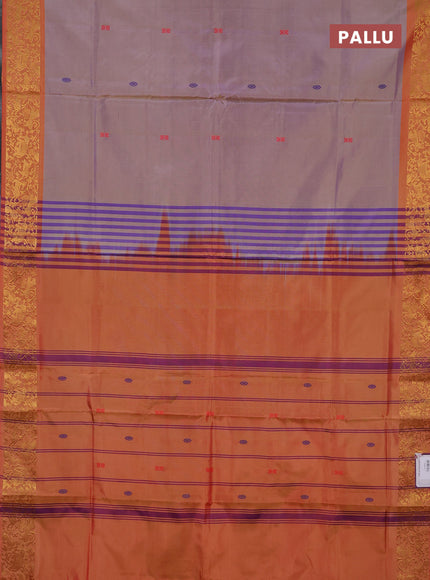 Banana pith saree lavender and orange with thread woven buttas and zari woven border