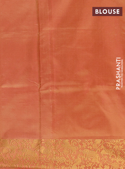 Banana pith saree lavender and orange with thread woven buttas and zari woven border