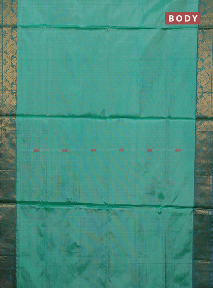 Banana pith saree green shade and lavender with thread woven buttas and zari woven border