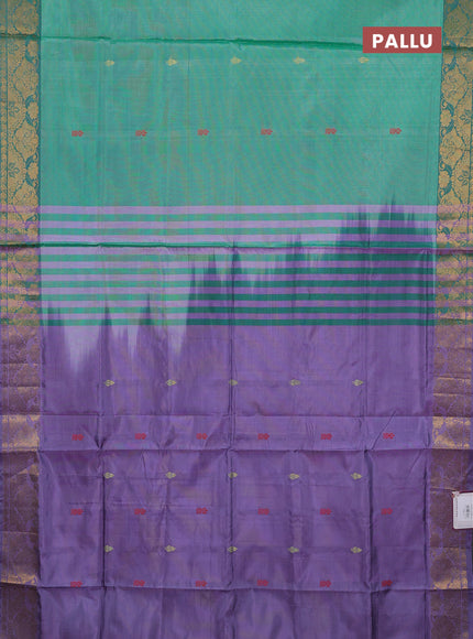 Banana pith saree green shade and lavender with thread woven buttas and zari woven border