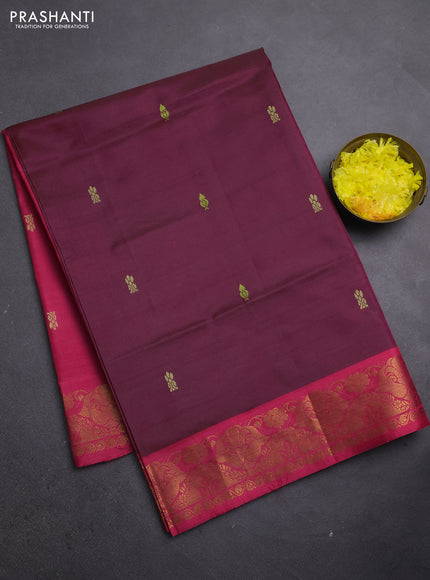 Banana pith saree maroon and pink with thread woven buttas and zari woven border