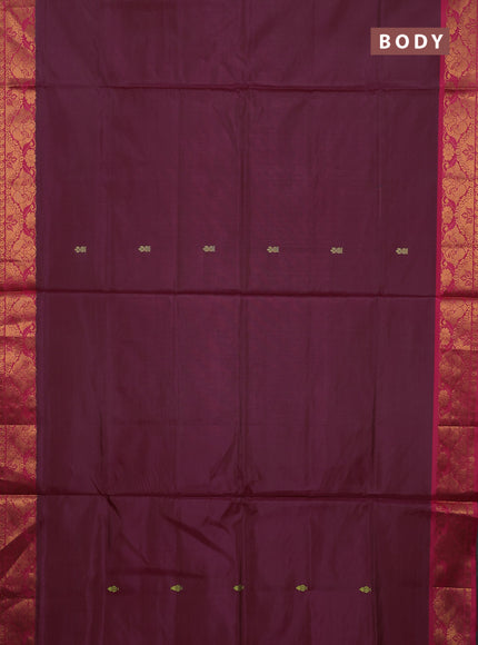 Banana pith saree maroon and pink with thread woven buttas and zari woven border