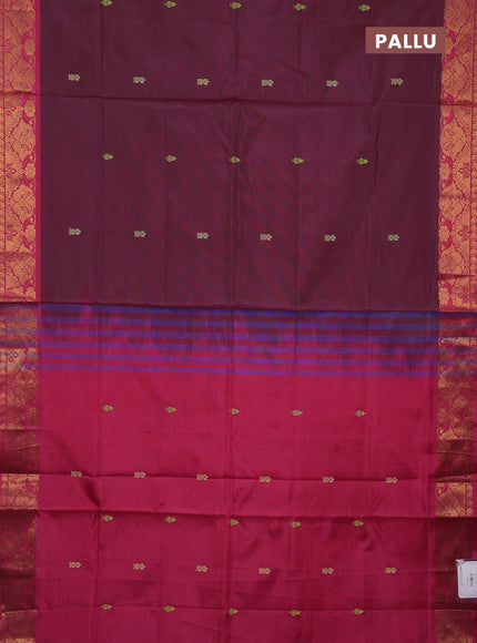 Banana pith saree maroon and pink with thread woven buttas and zari woven border