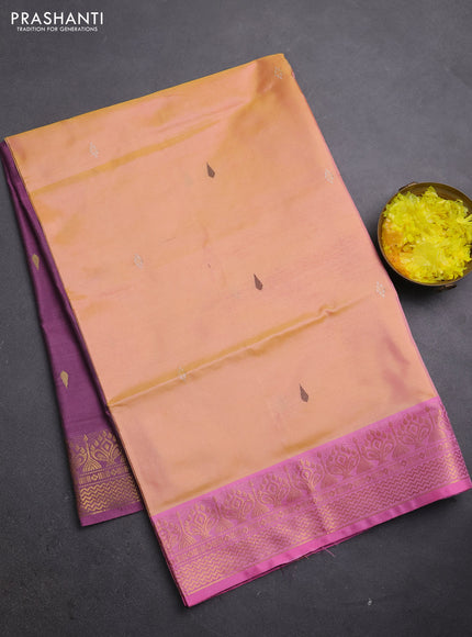 Banana pith saree pale orange and dual shade of pink with thread woven buttas and zari woven border