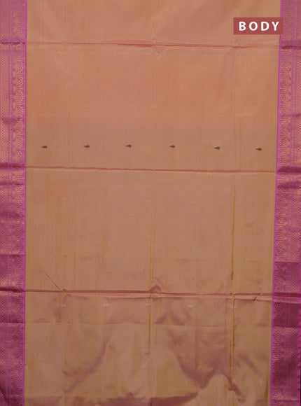 Banana pith saree pale orange and dual shade of pink with thread woven buttas and zari woven border